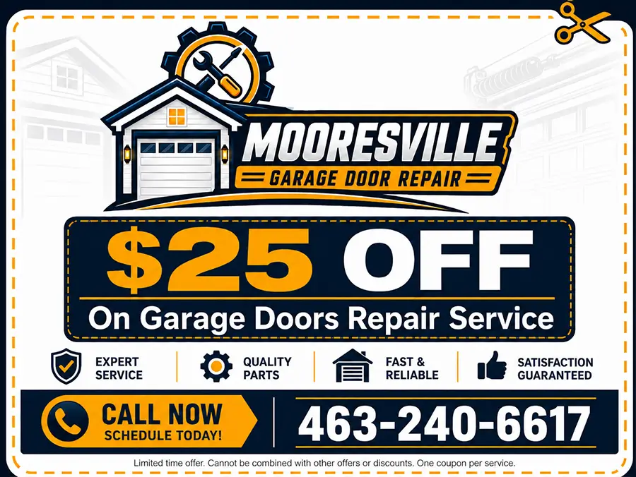 25 dollars off garage door repair service coupon from Mooresville Garage Door Repair