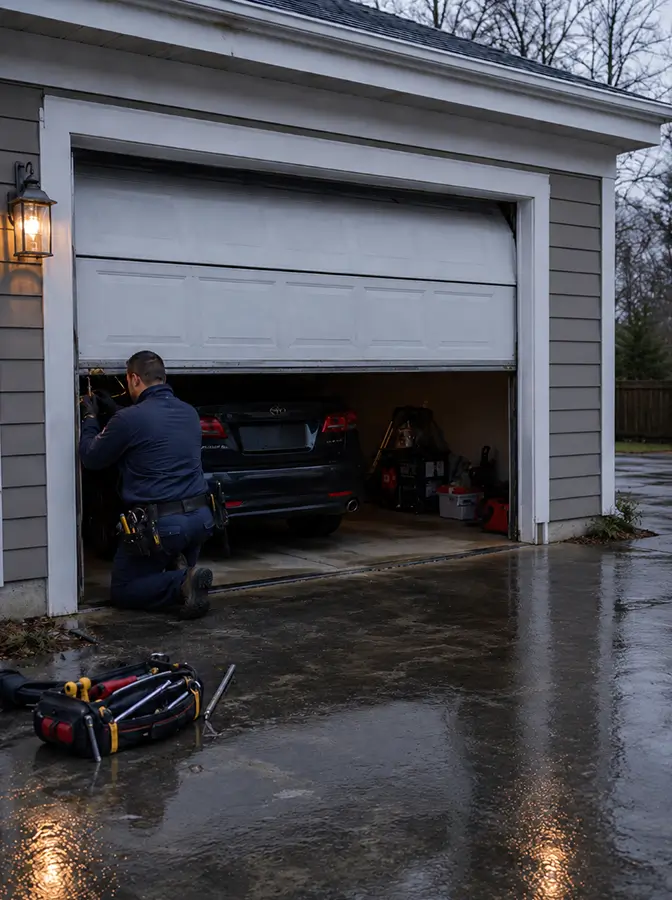 Emergency garage door barrier release and entrapment intervention in Mooresville Indiana