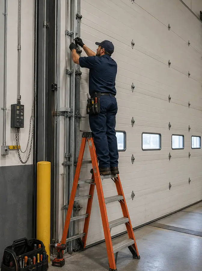 Commercial garage door industrial bay mounting and structural framing in Mooresville Indiana