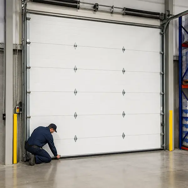 Commercial garage door thermal barrier integration and steel sectional upgrade service in Mooresville Indiana